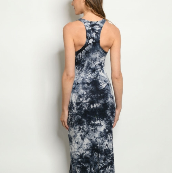 NAVY/WHITE TANK TOP RACERBACK TIE DYE MAXI DRESS - Picture 2 of 4